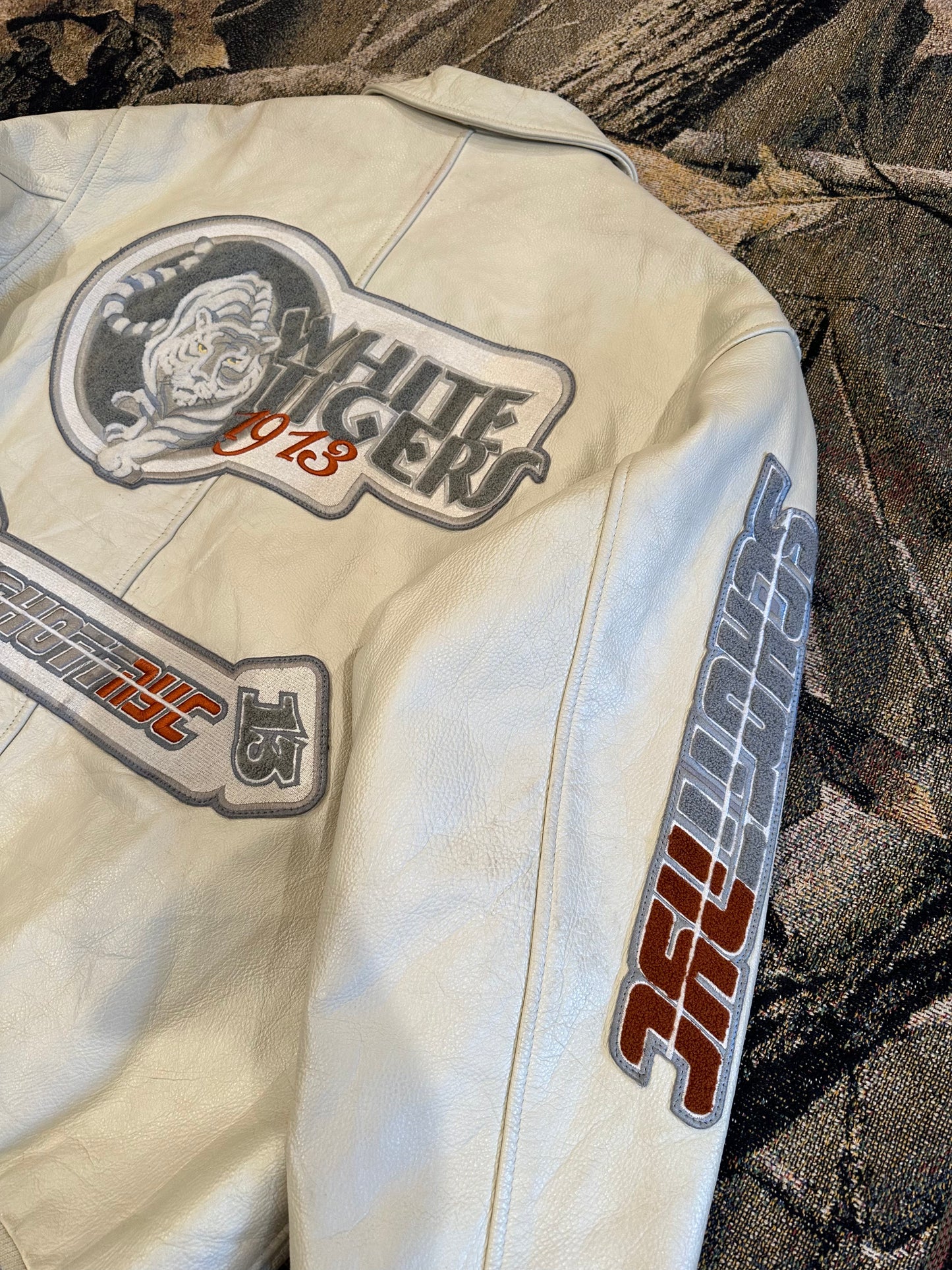 Vintage schott nyc white tiger leather jacket