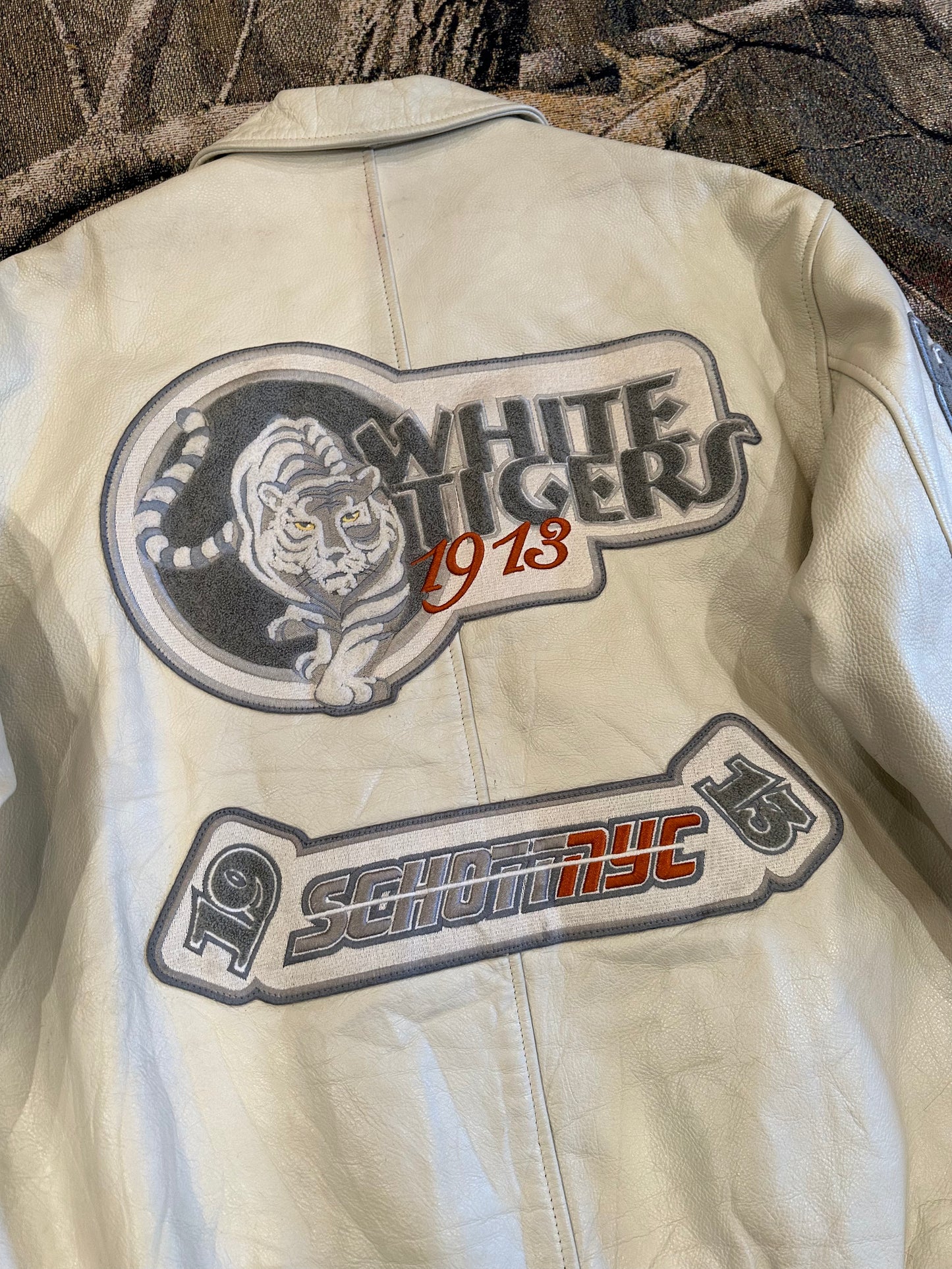 Vintage schott nyc white tiger leather jacket