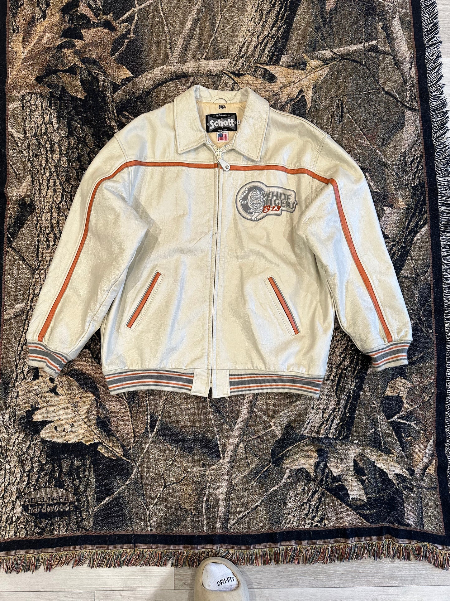 Vintage schott nyc white tiger leather jacket