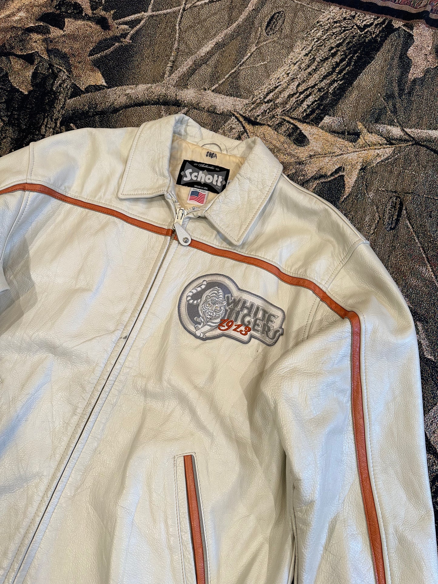 Vintage schott nyc white tiger leather jacket