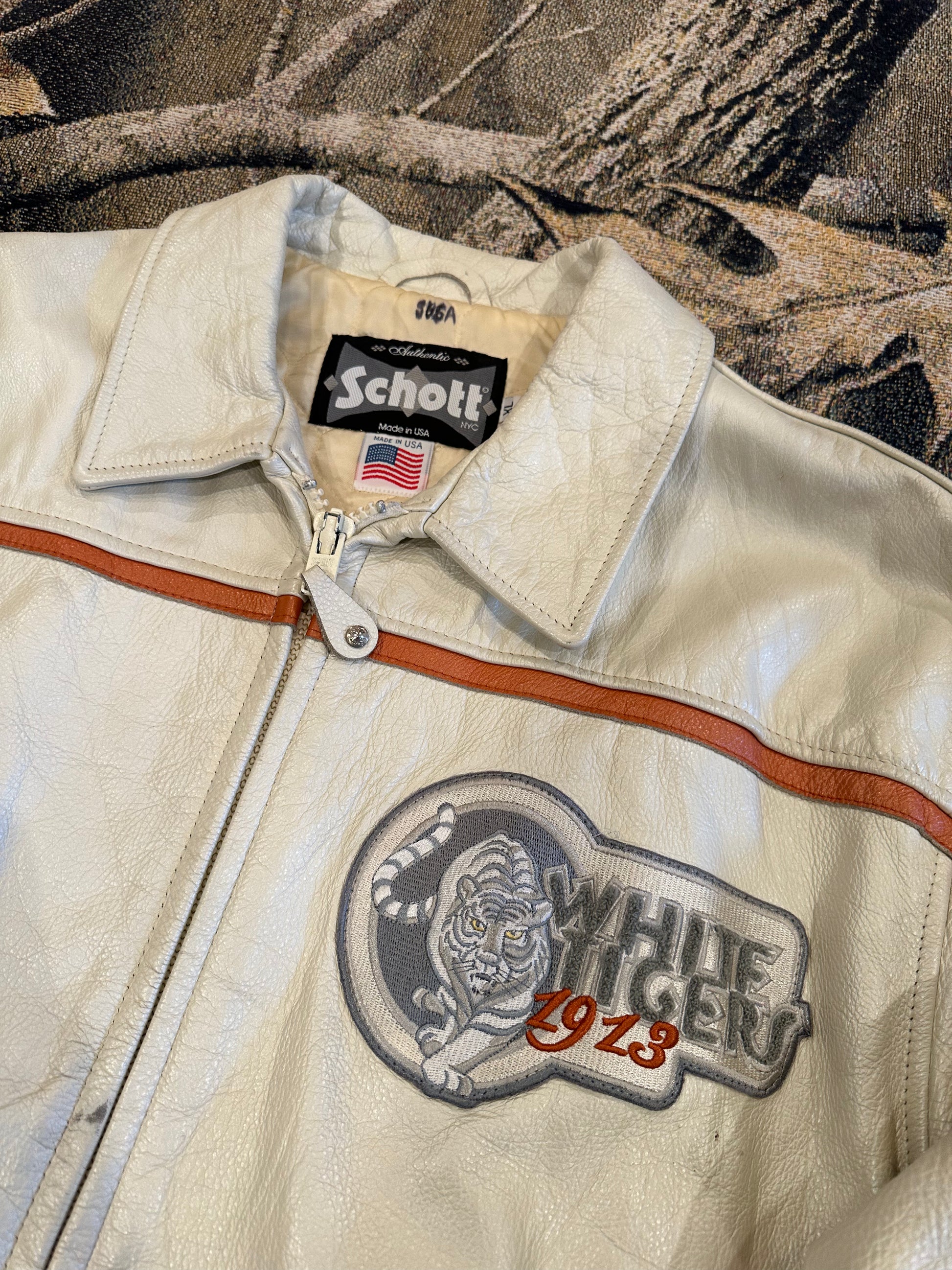 Vintage schott nyc white tiger leather jacket – don't sleep vintage