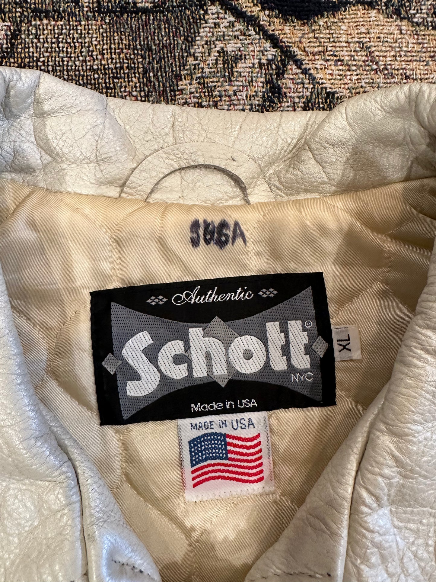 Vintage schott nyc white tiger leather jacket