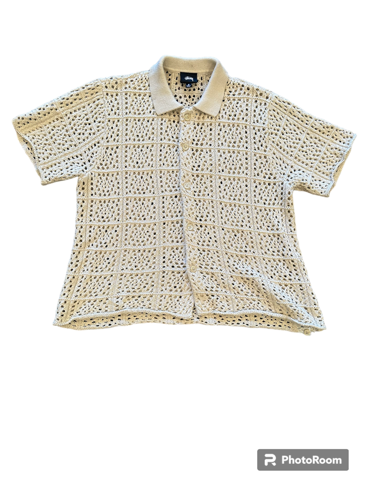 Stussy crochet button up shirt