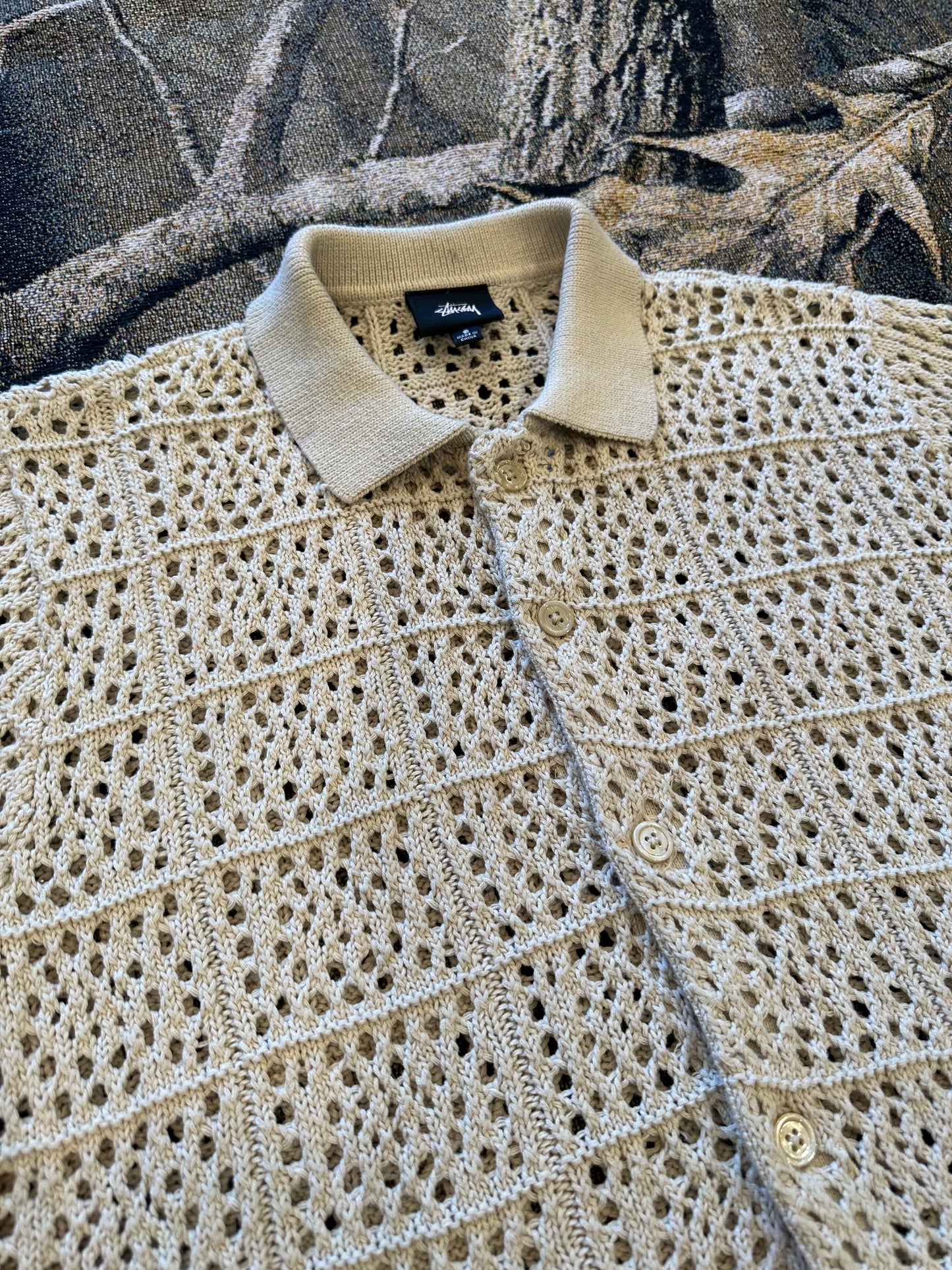 Stussy crochet button up shirt