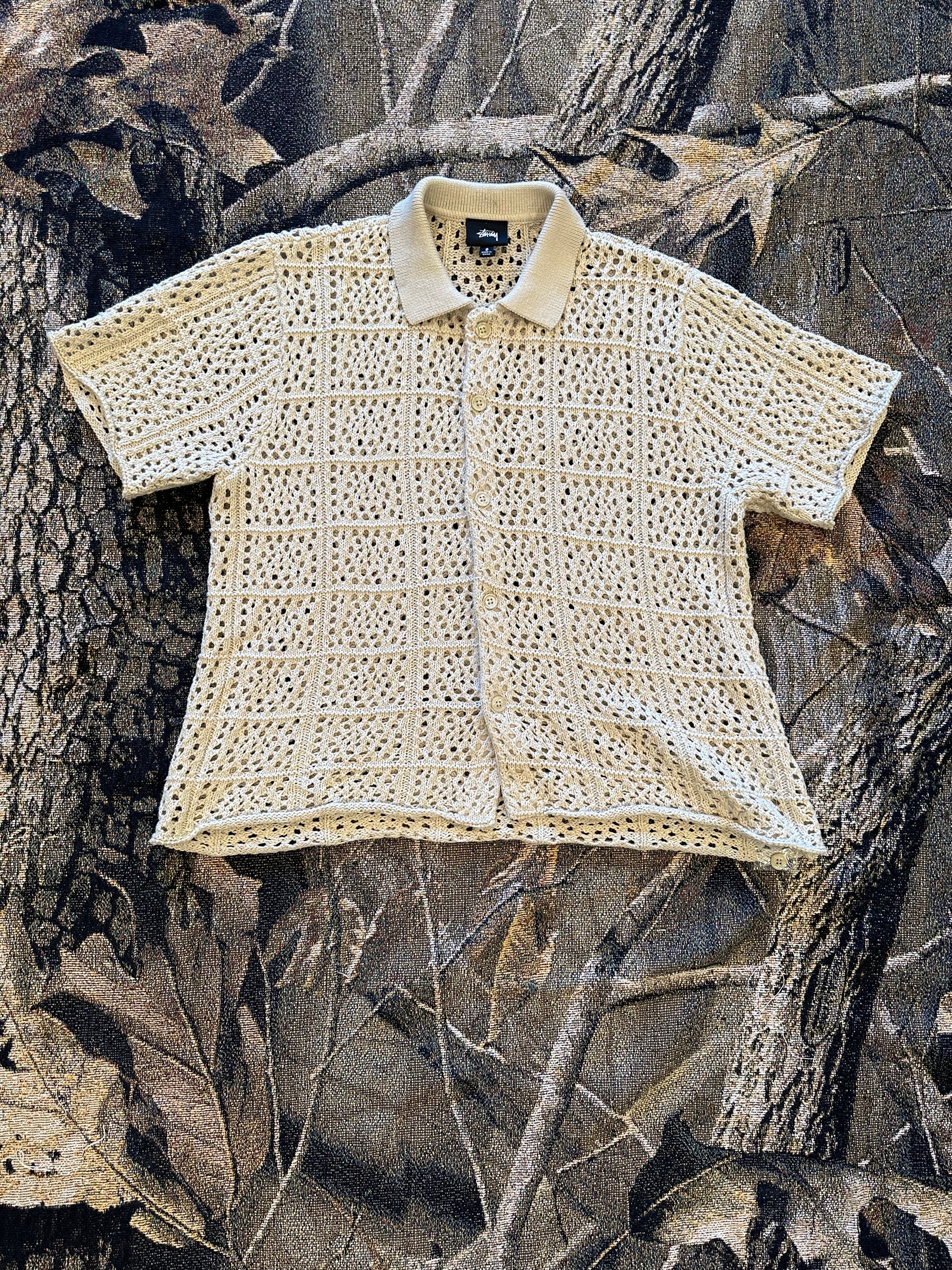 Stussy crochet button up shirt – don't sleep vintage